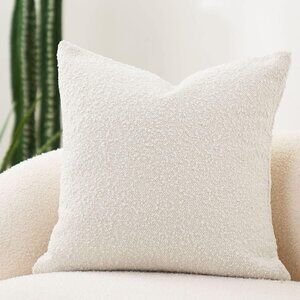 Luxury Decorative Throw Pillow Ivory Cover Textured Boucle Square Sofa Couch
